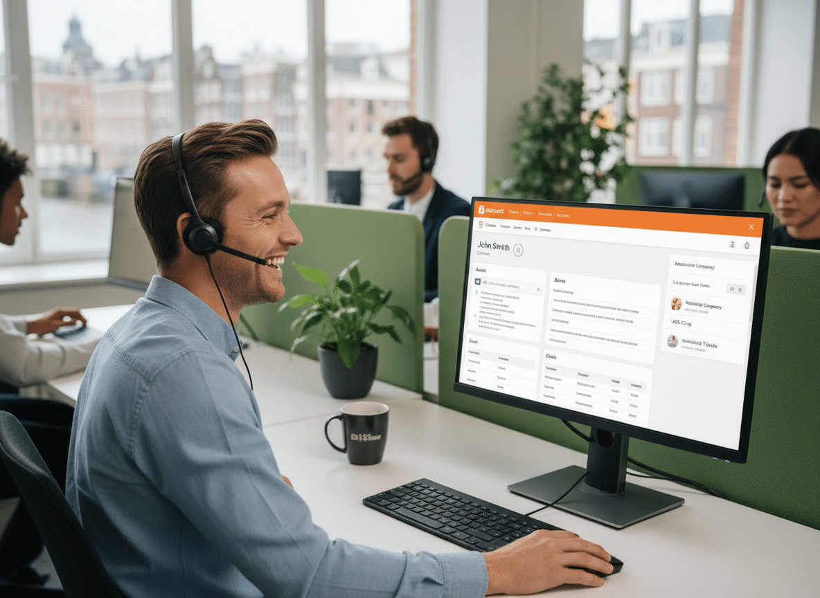 Firefly_Gemini Flash_Maak op het scherm duidelijker dat dit een klantkaart uit een CRM systeem is, wat op 374290 CRM-integraties in vaste telefonie
